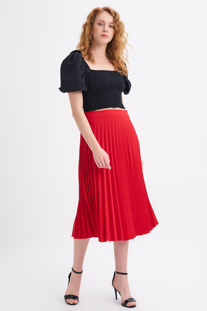 Pleated Midi Skirt Red