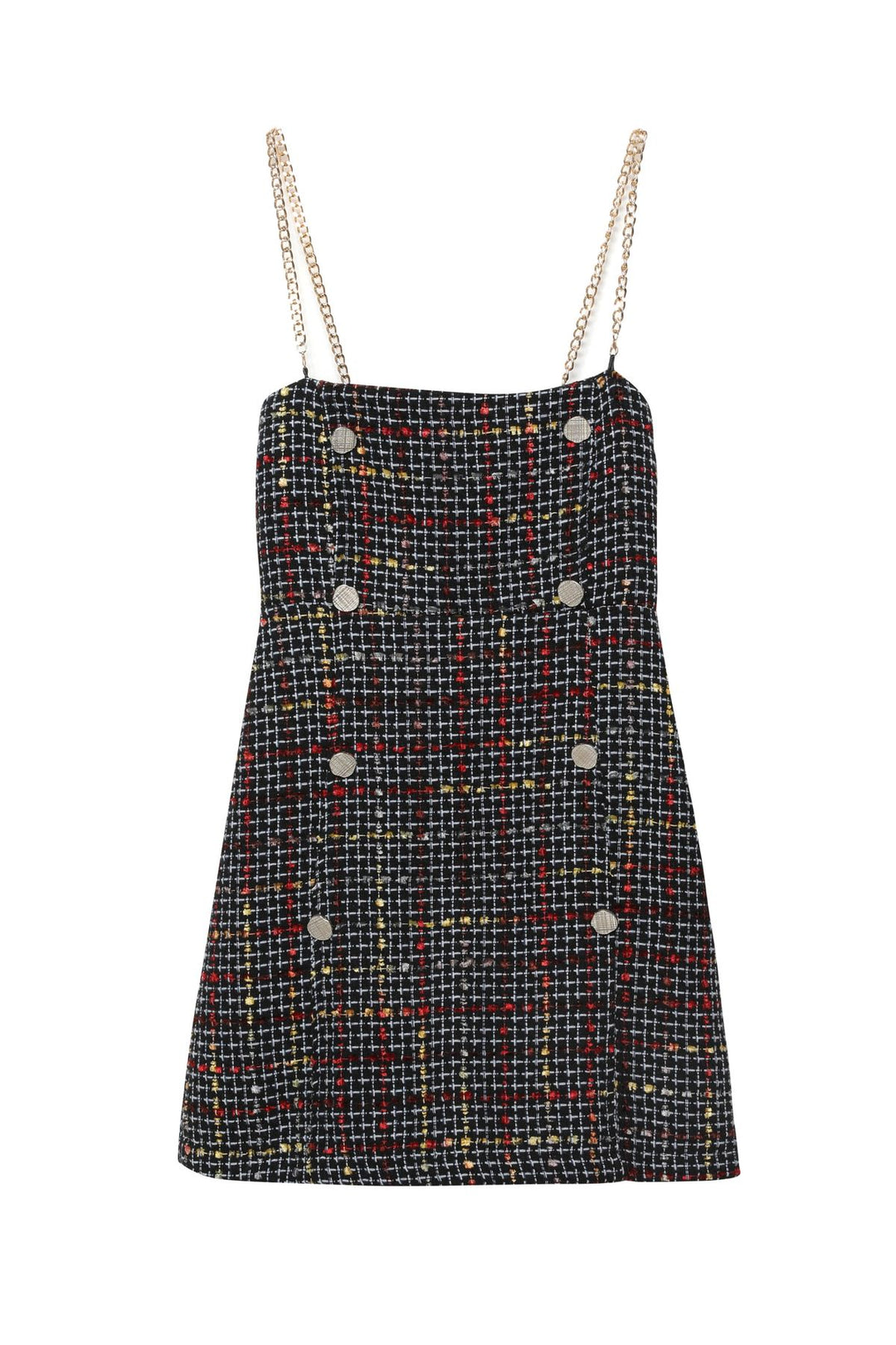 Chain Strap Tweed Dress Black