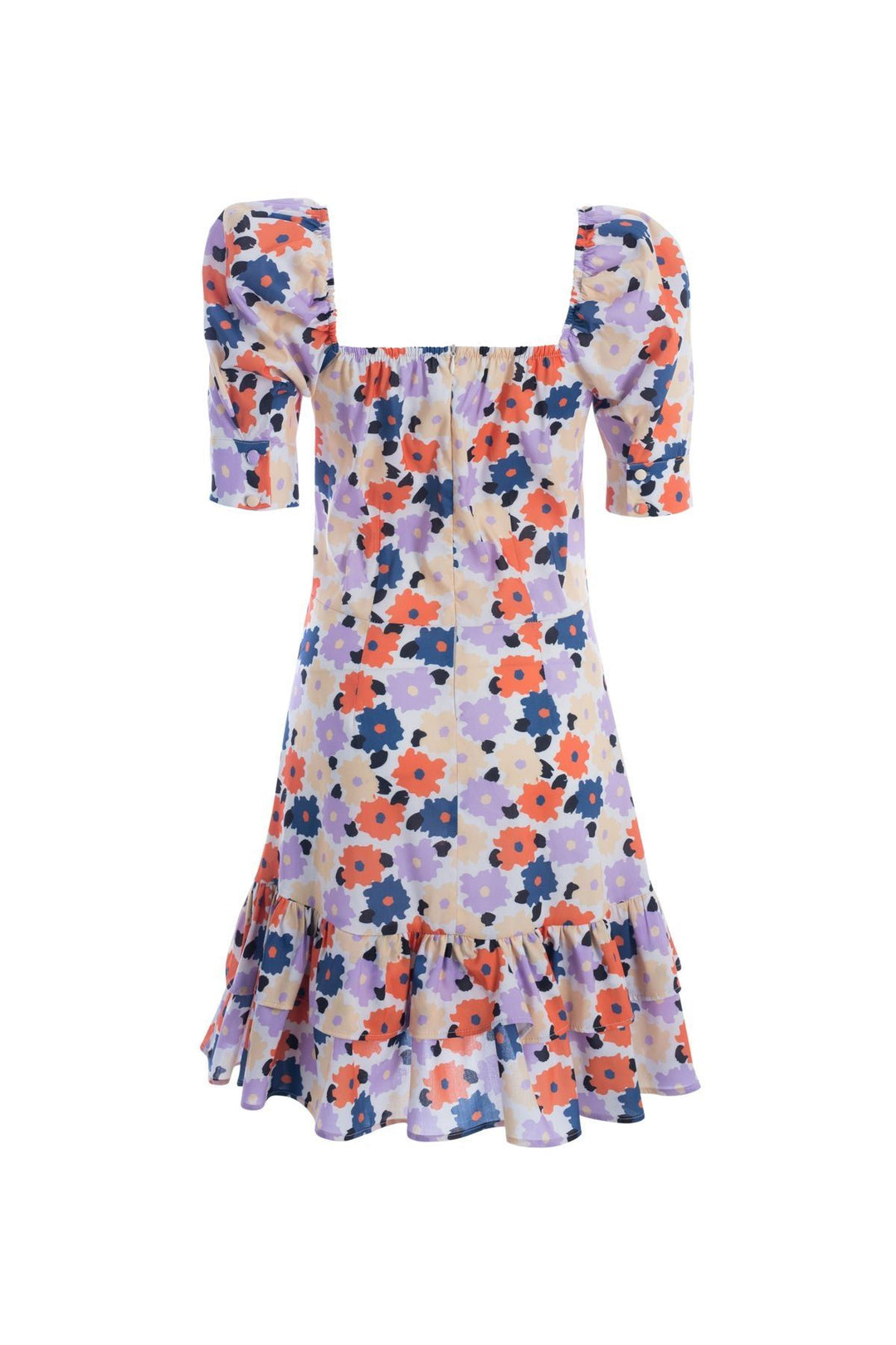 Çiçekli Fırfırlı Mini Elbise Turuncu