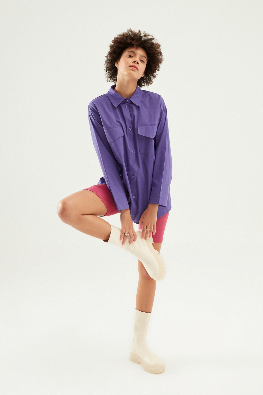 Sırt Dekolteli Oversize Gömlek Mor