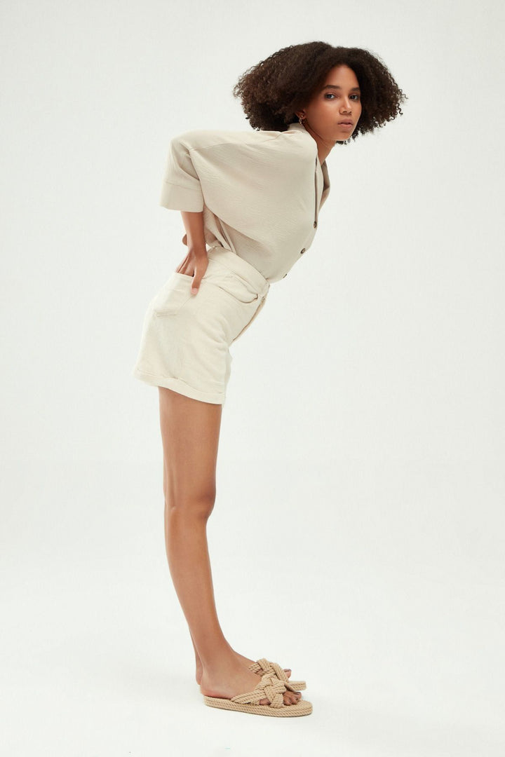 Gabardin Duble Paça Şort Naturel