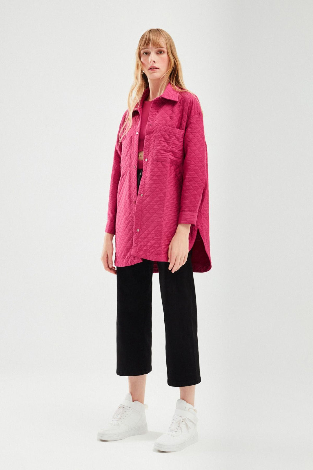 Oversize Kapitone Ceket Orkide