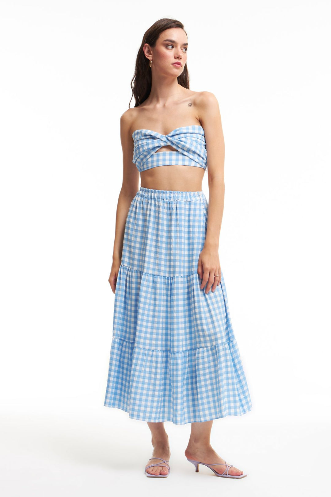 Plaid Midi Skirt Blue