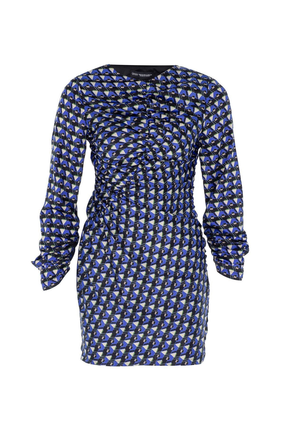 Waistband Pleated Mini Dress Blue