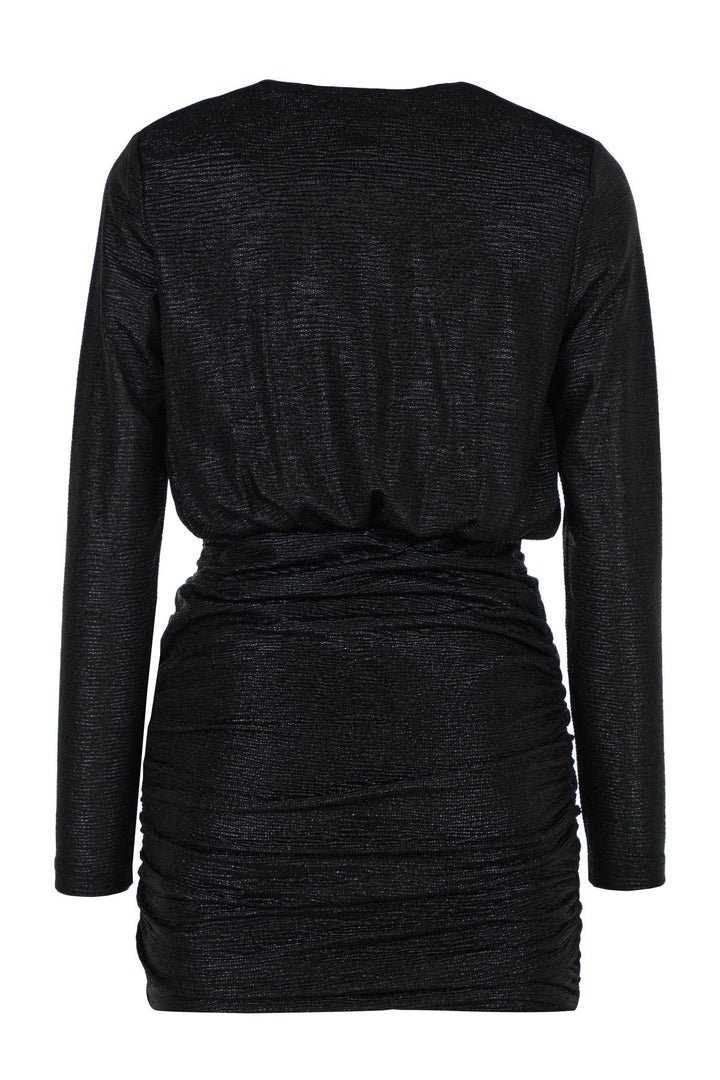 V Neck Pleated Dress Black