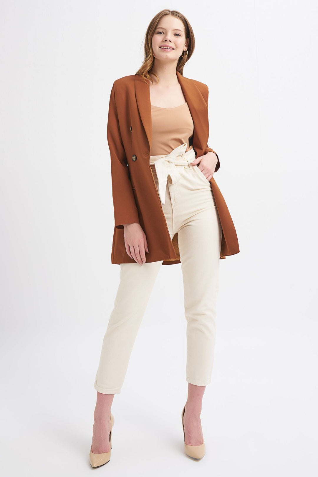 Kruvaze Blazer Ceket Taba