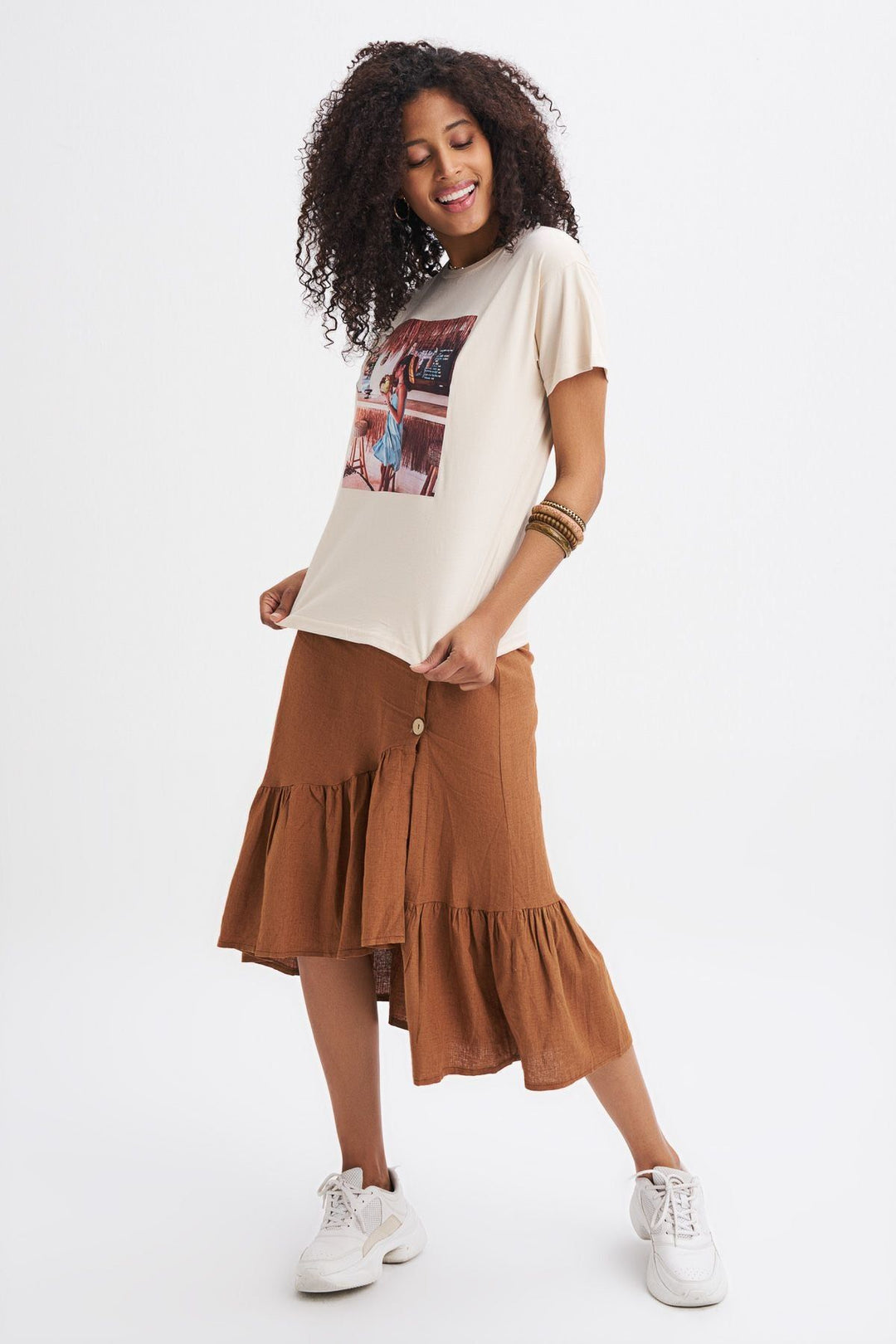 Baskılı Tişört Açık Bej