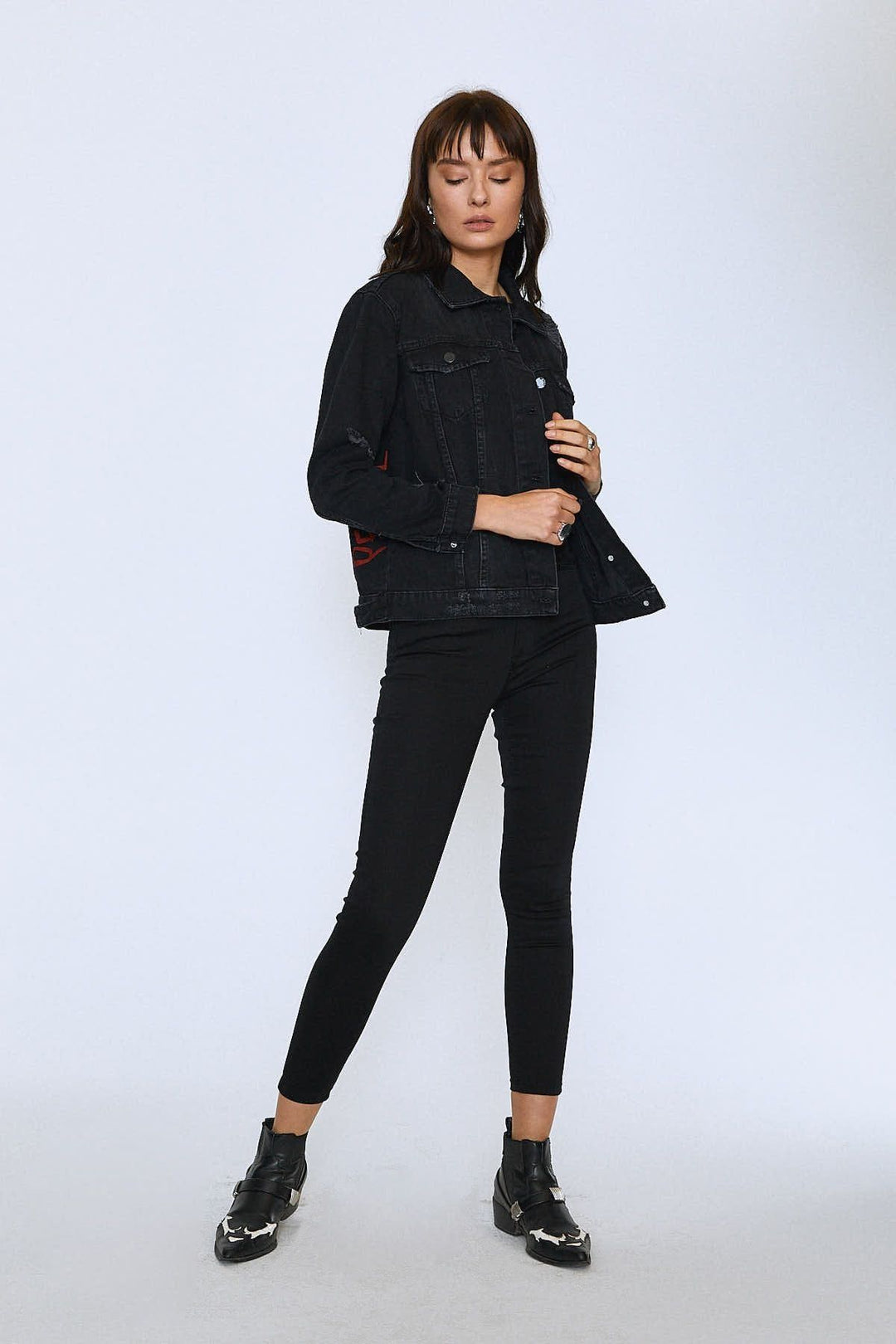 Back Printed Denim Jacket Anthracite