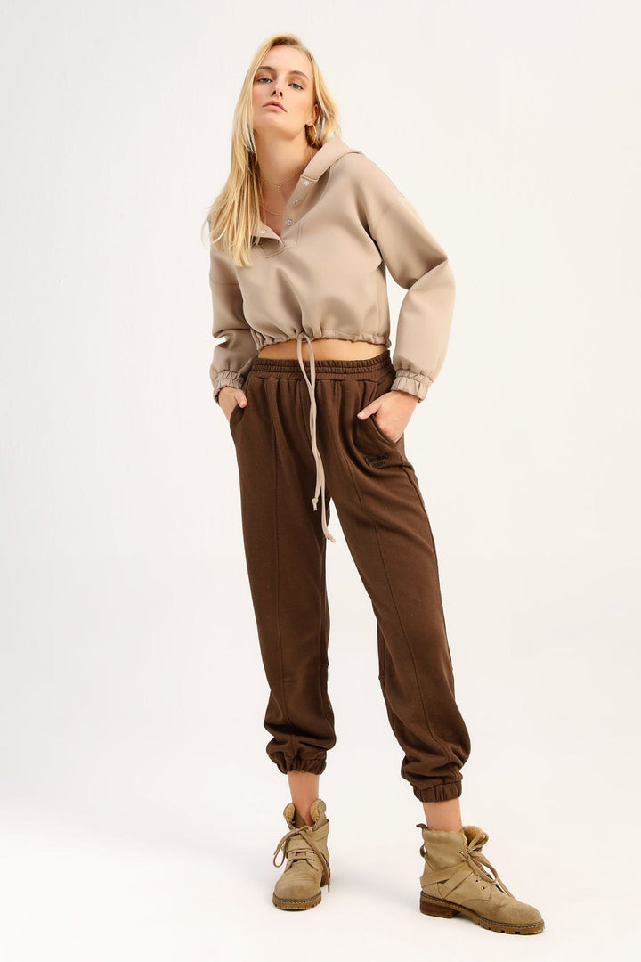 Dalgıç Kumaş Kapüşonlu Sweatshirt Vizon