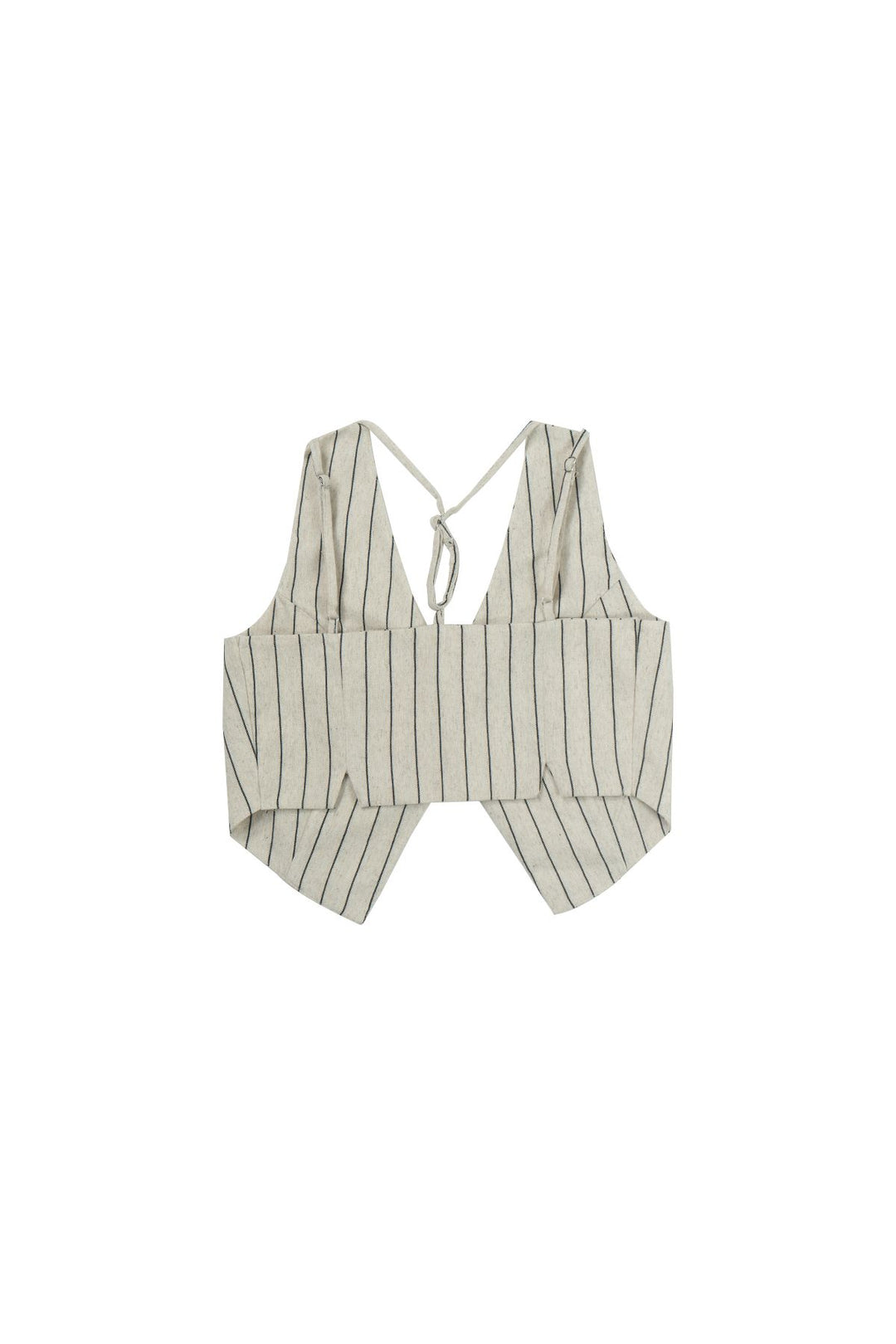 Striped Button Detailed Linen Vest Natural