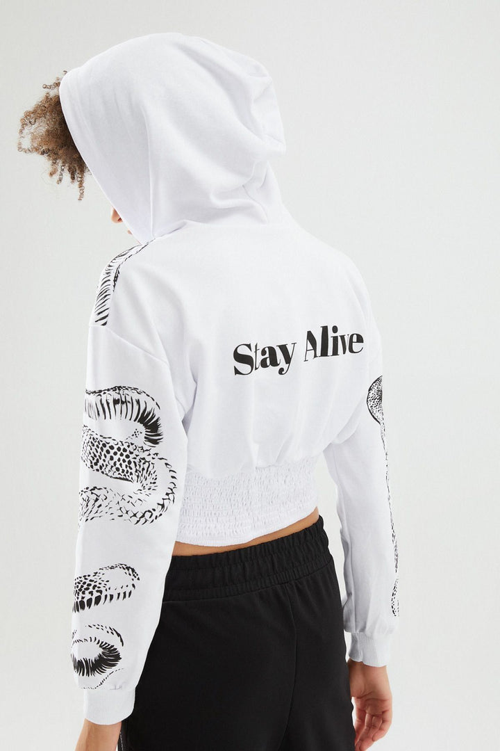 Baskılı Balenli Sweatshirt Beyaz