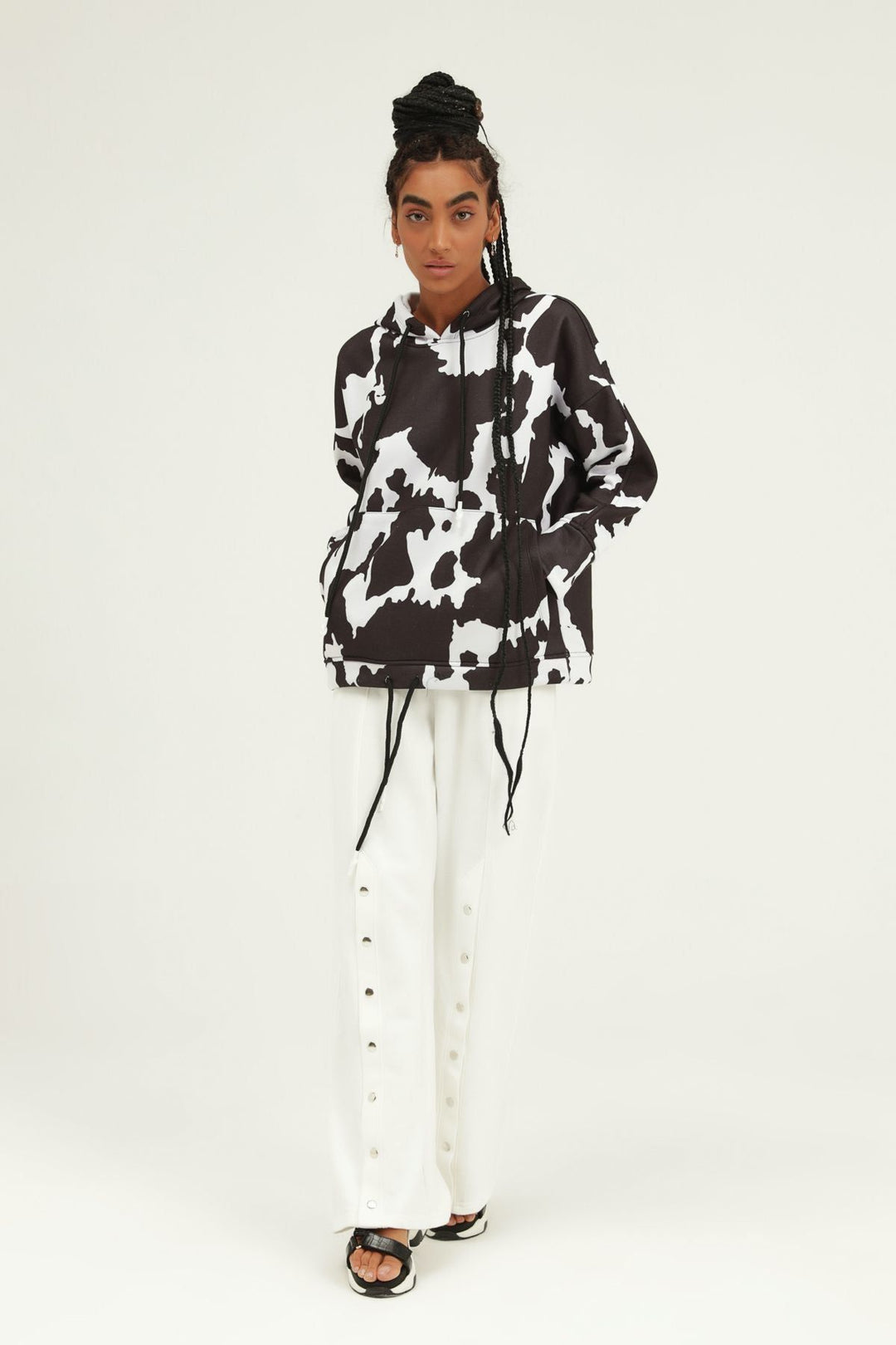 Patterned Hoodie Sweatshirt Black