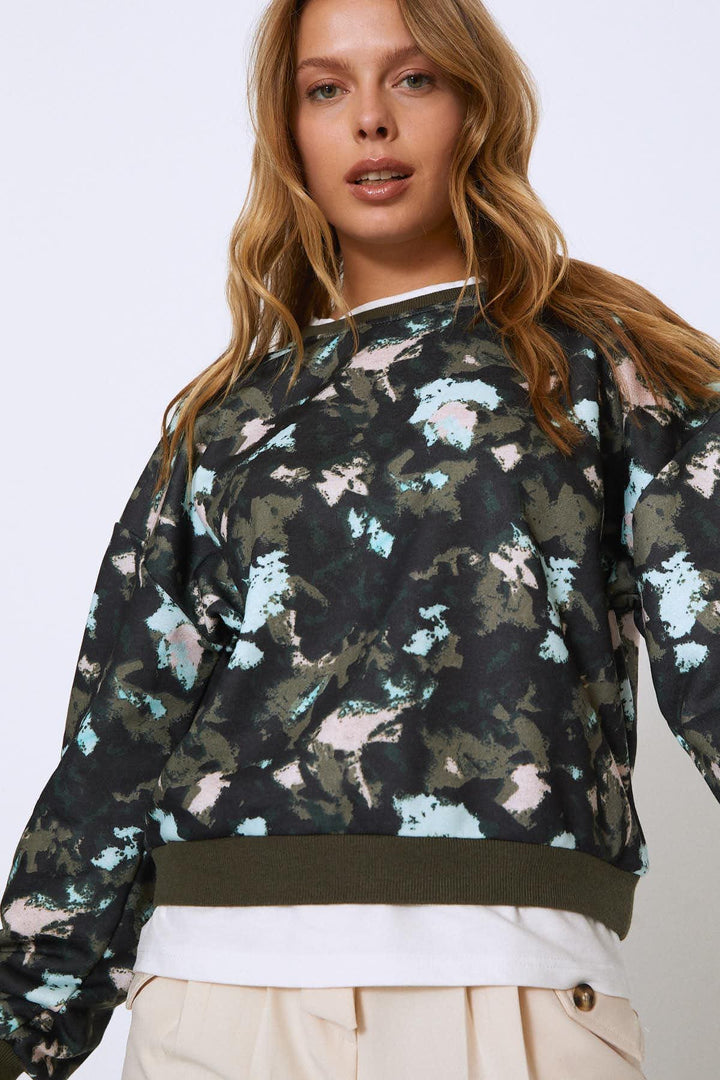 Camouflage Patterned Sweatshirt Khaki