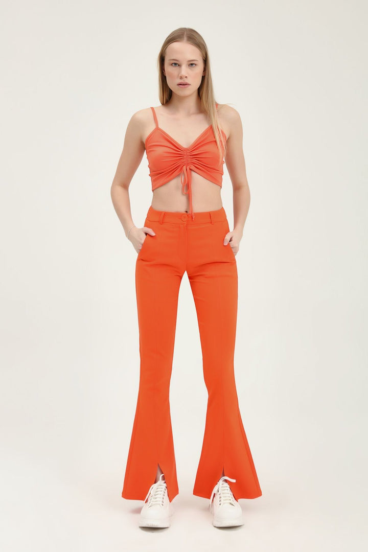 İspanyol Paça Yüksek Bel Pantolon Turuncu