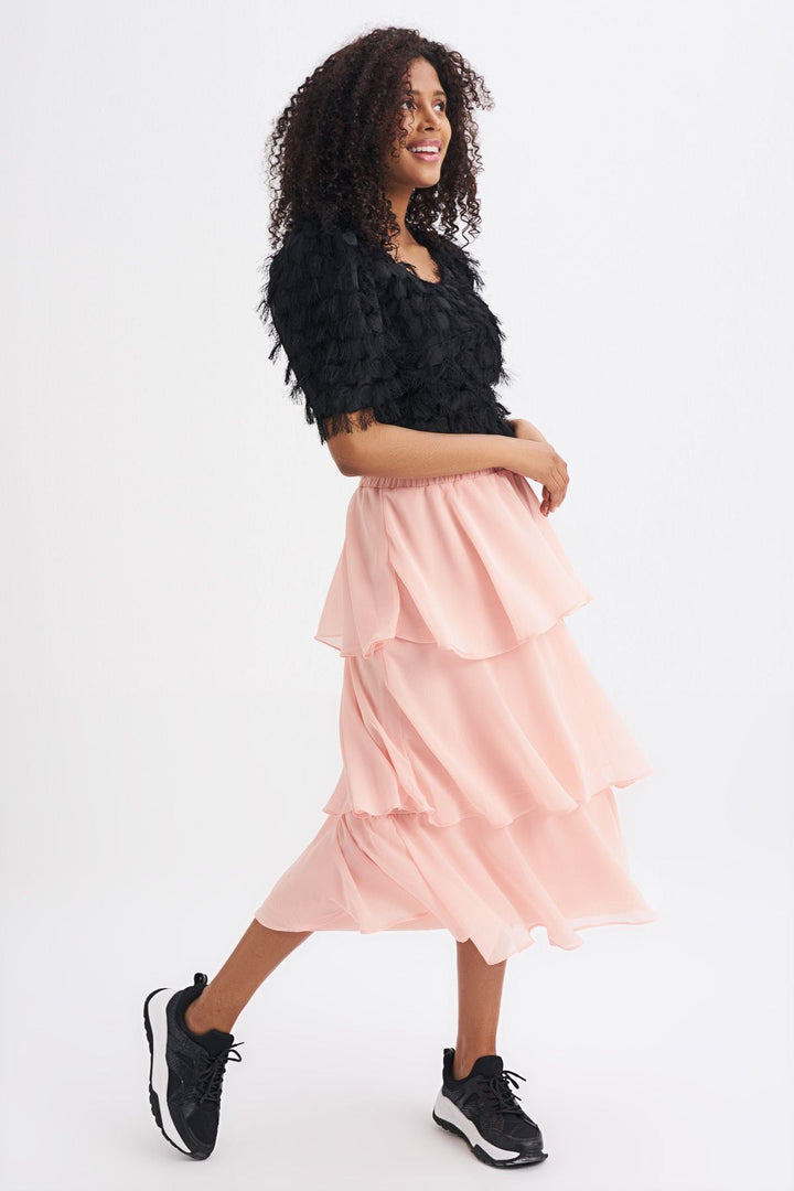 Püsküllü Balon Kol Bluz Siyah