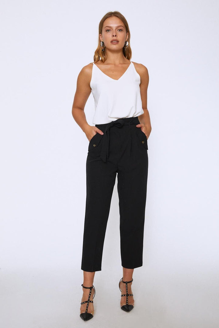 Tie Waist Pocket Trousers Black