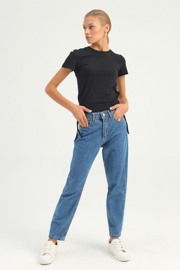 Yanları Büzgülü Basic Tişört Siyah