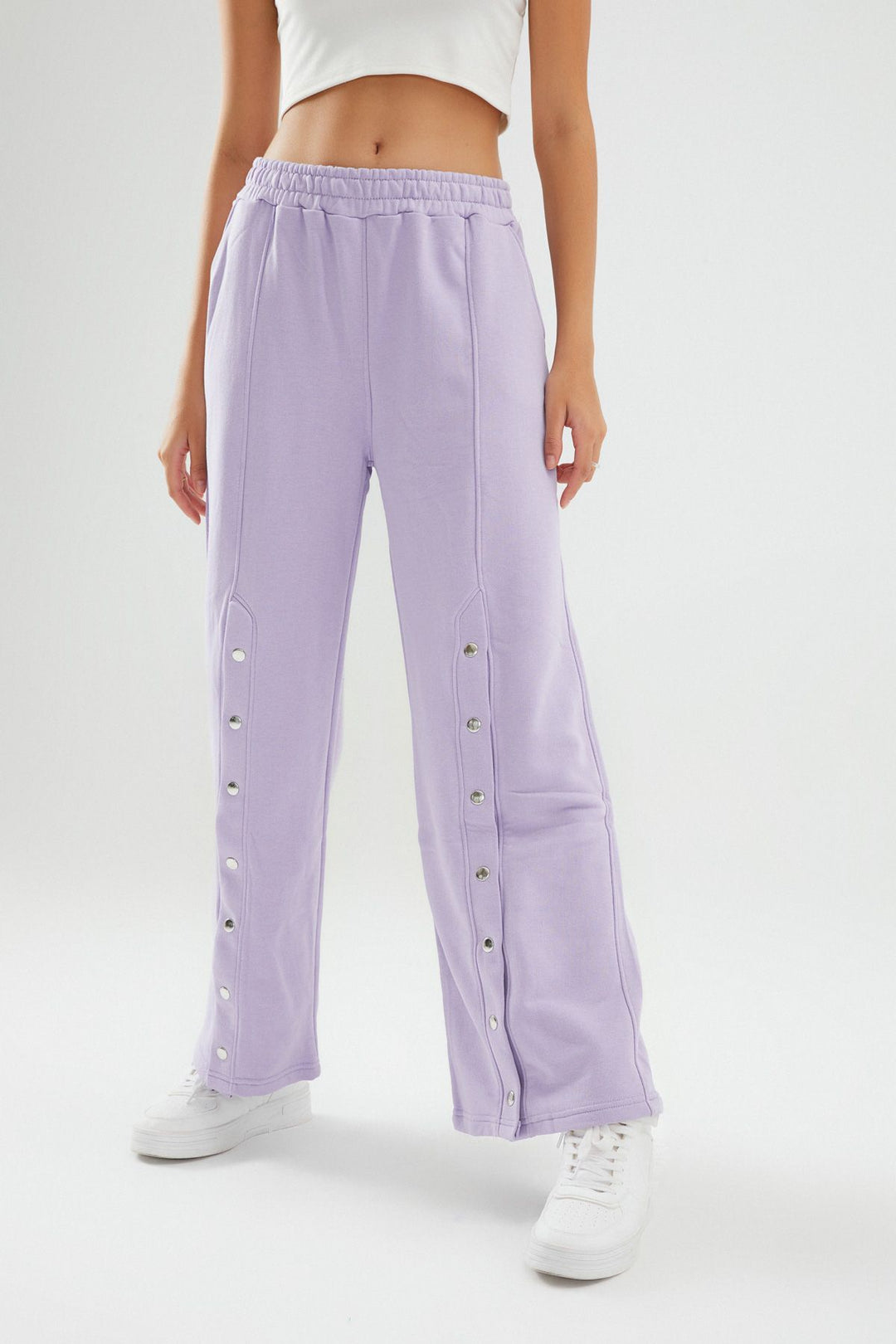 Bol Paça Çıtçıtlı Eşofman Lila