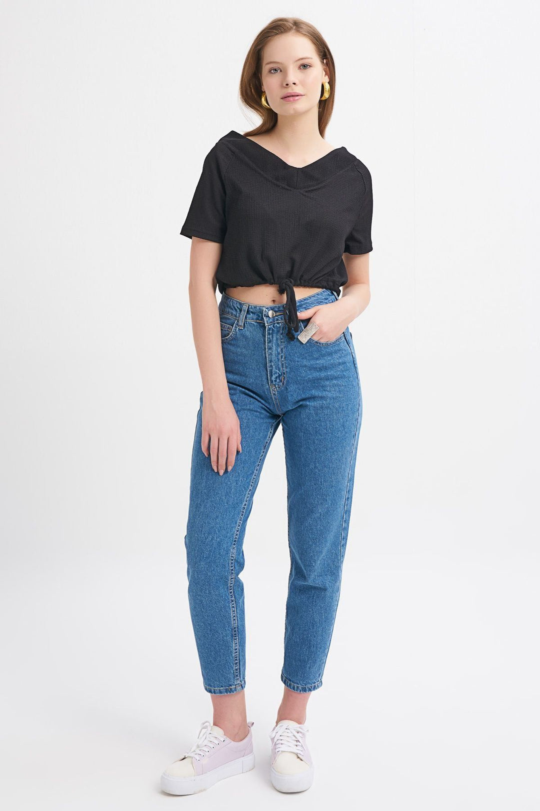 Tie Detailed V-Neck Blouse Black