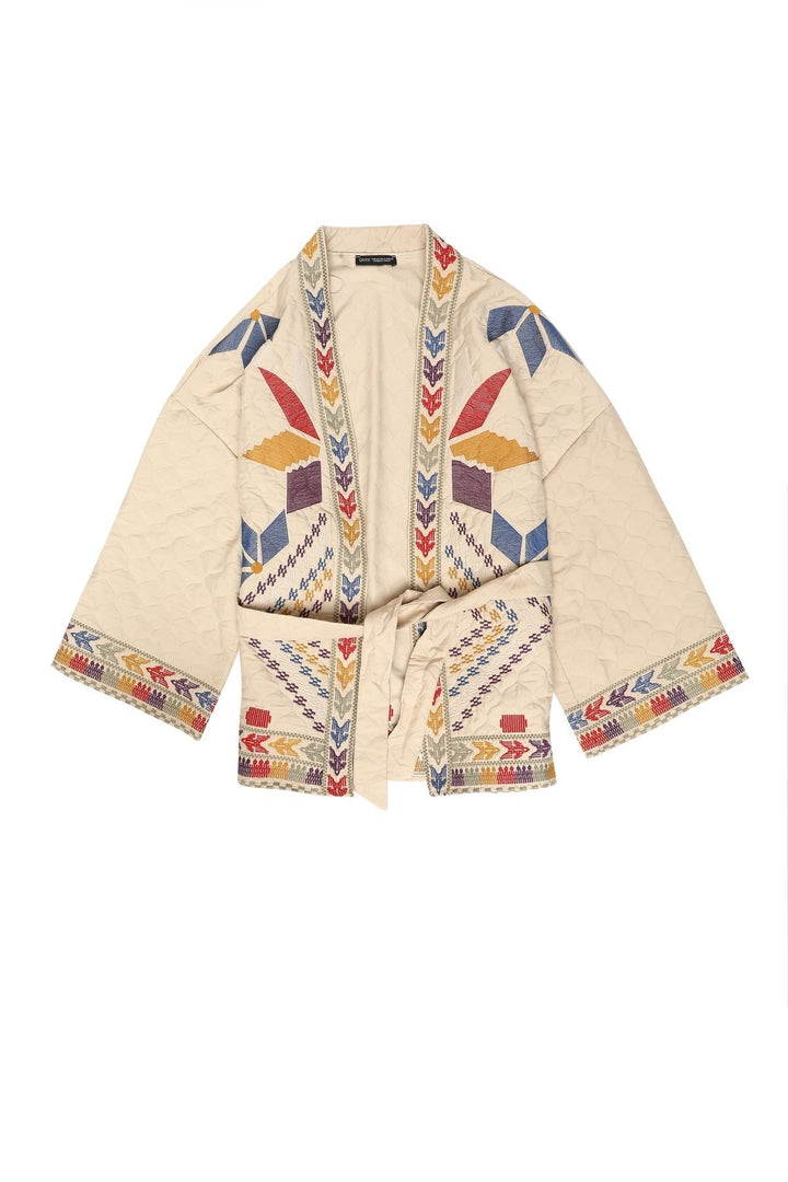 Desenli Kimono Ceket Taş