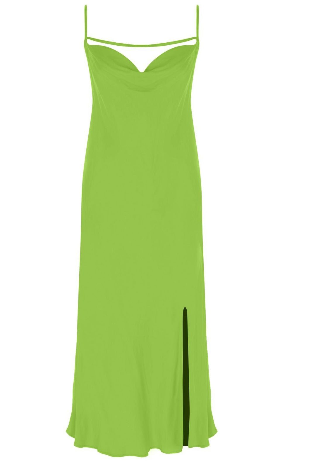 Degaje Yaka Yırtmaçlı Midi Boy Elbise Yeşil