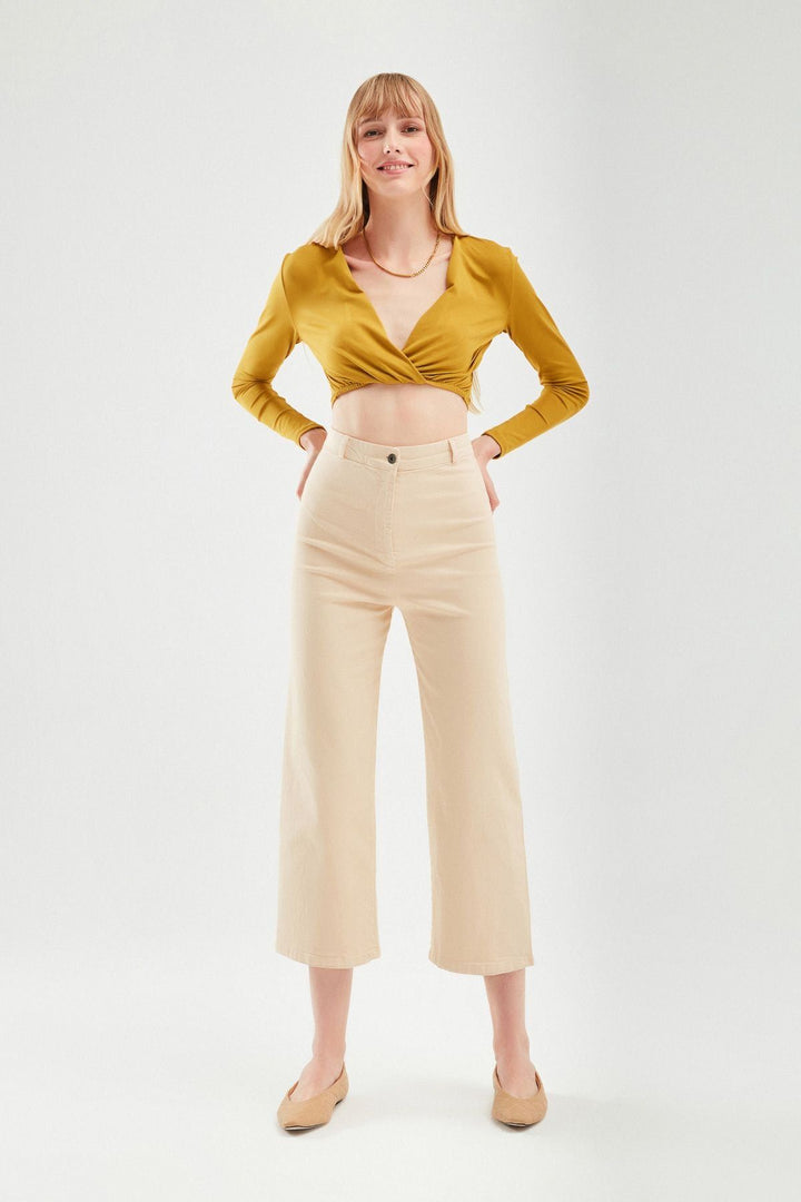 Yüksek Bel Gabardin Pantolon Naturel