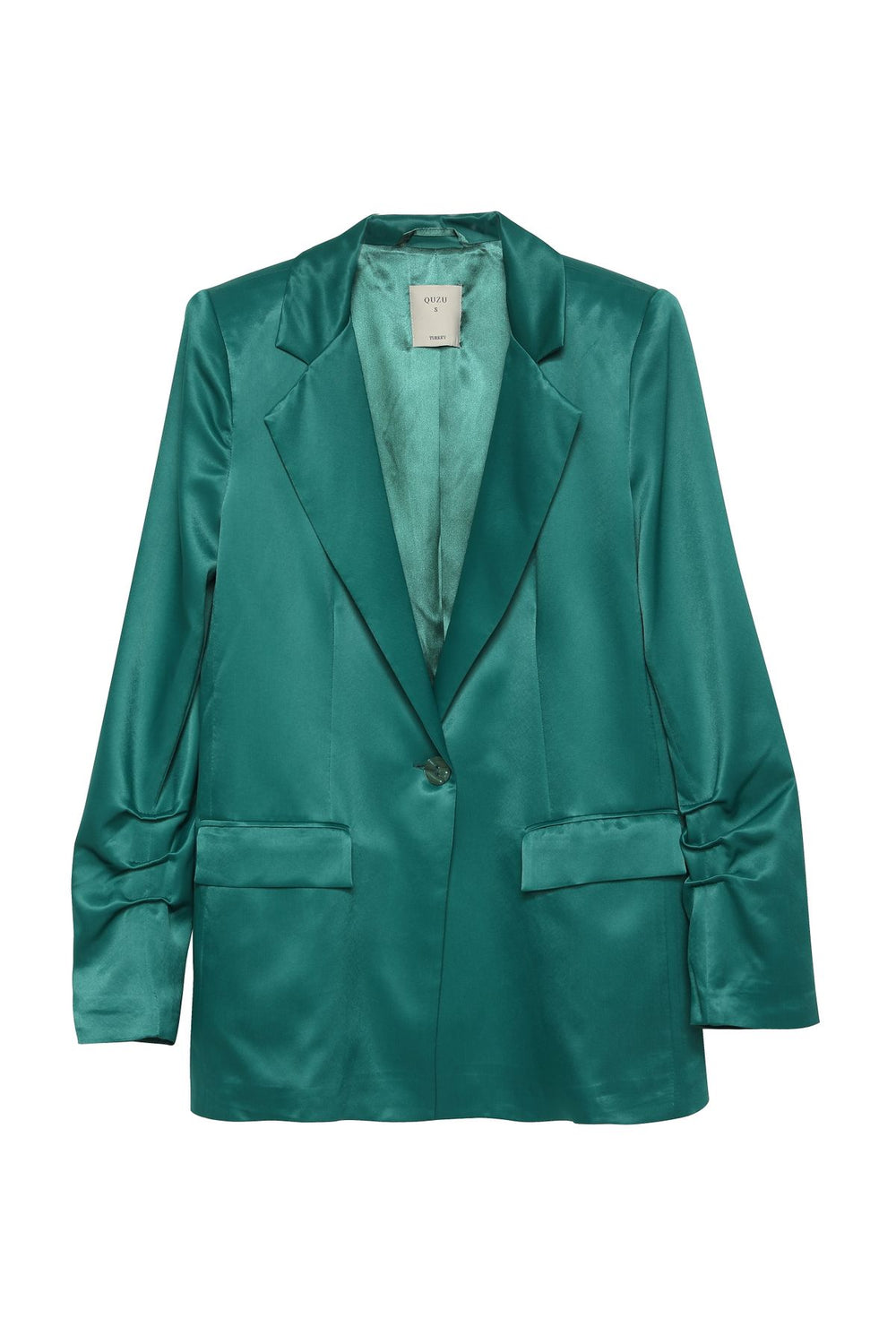 Kruvaze Saten Blazer Ceket Koyu Yeşil