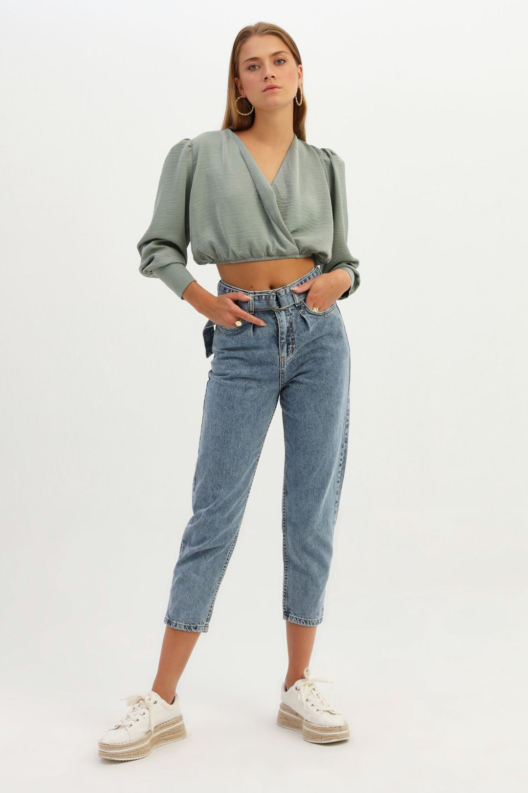 Waistcoat Double Breasted Crop Blouse Mint
