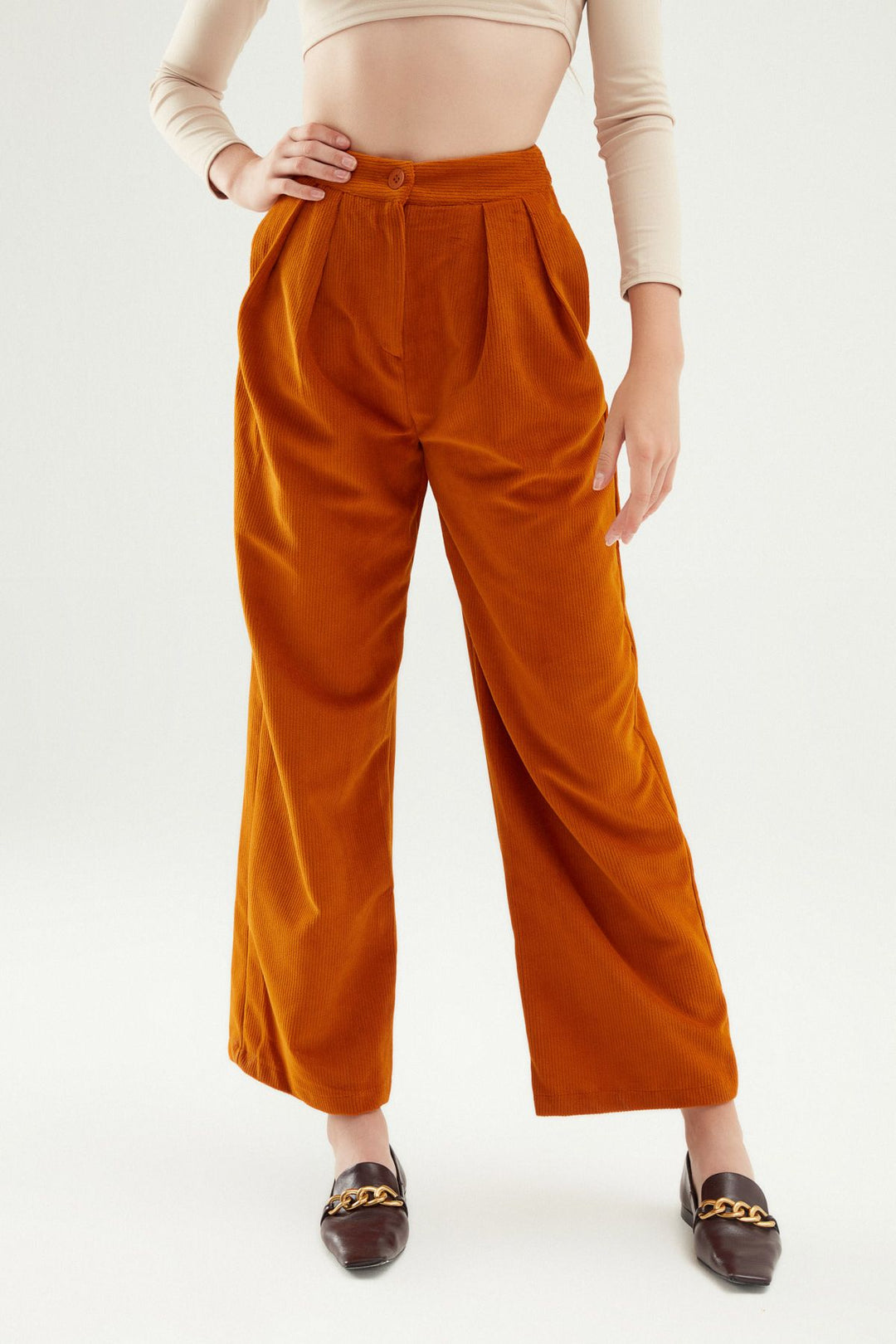 Pleated Velvet Trousers Mustard