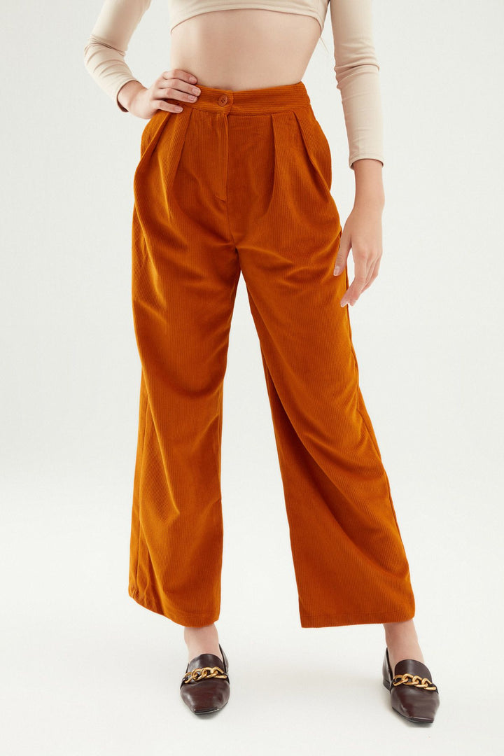 Pleated Velvet Trousers Mustard