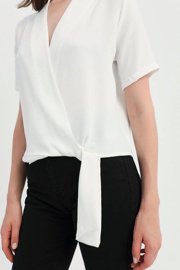 Side Tie Double Breasted Blouse Ecru