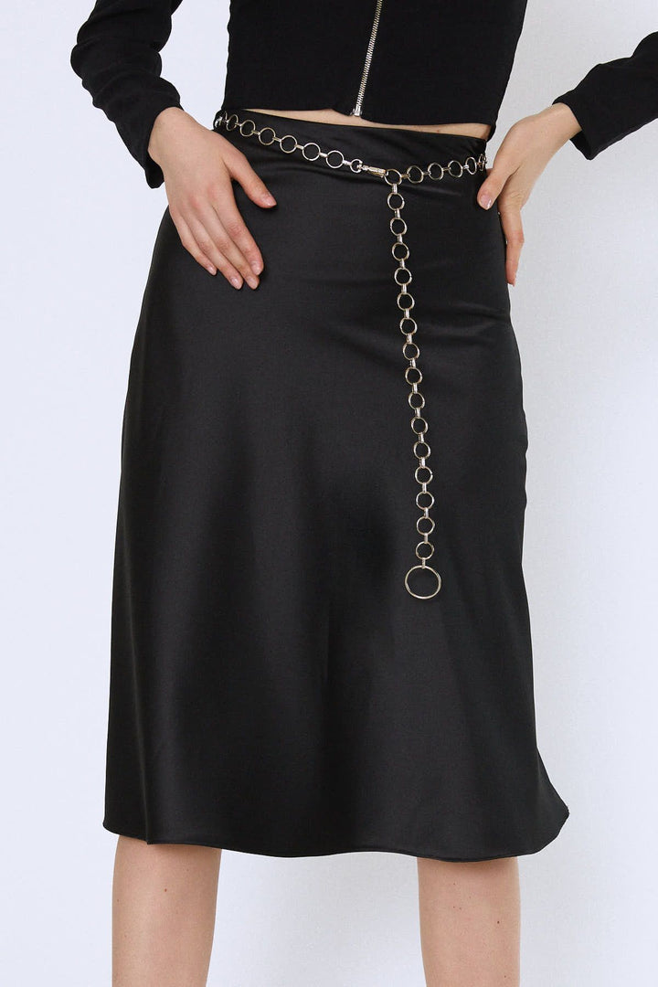 Chain Waist Midi Skirt Black