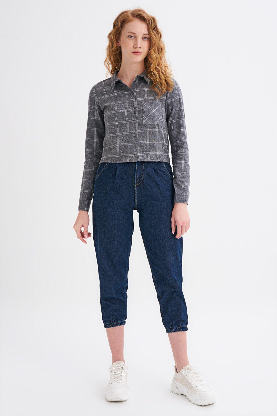 Tek Cepli Ekose Gömlek Gri