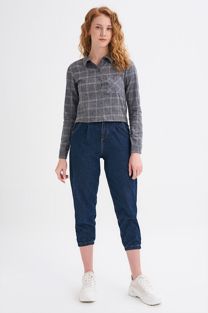 Tek Cepli Ekose Gömlek Gri