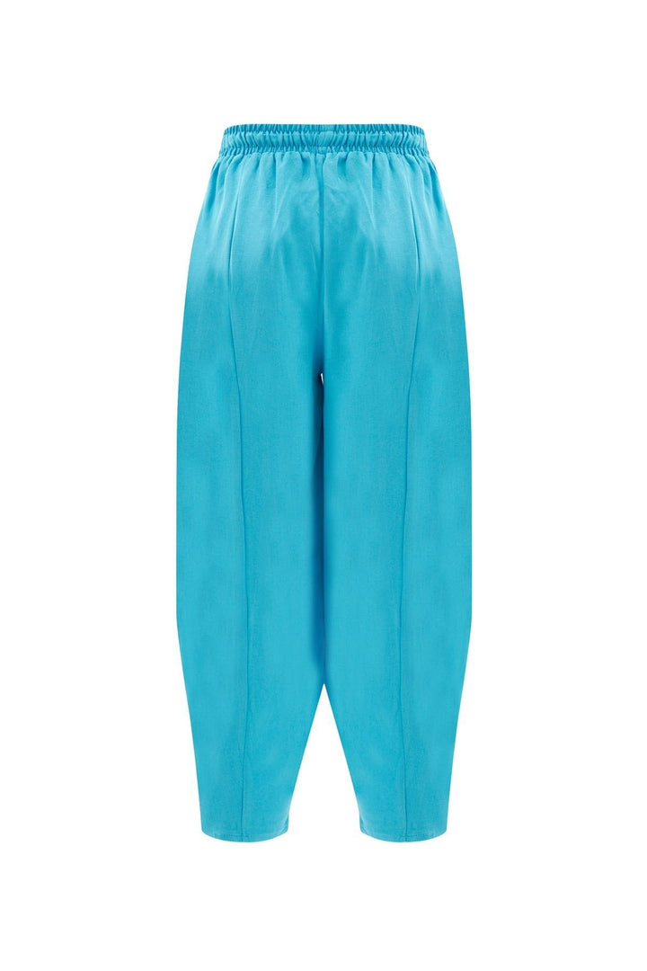 Beli Lastikli Keten Pantolon Turkuaz