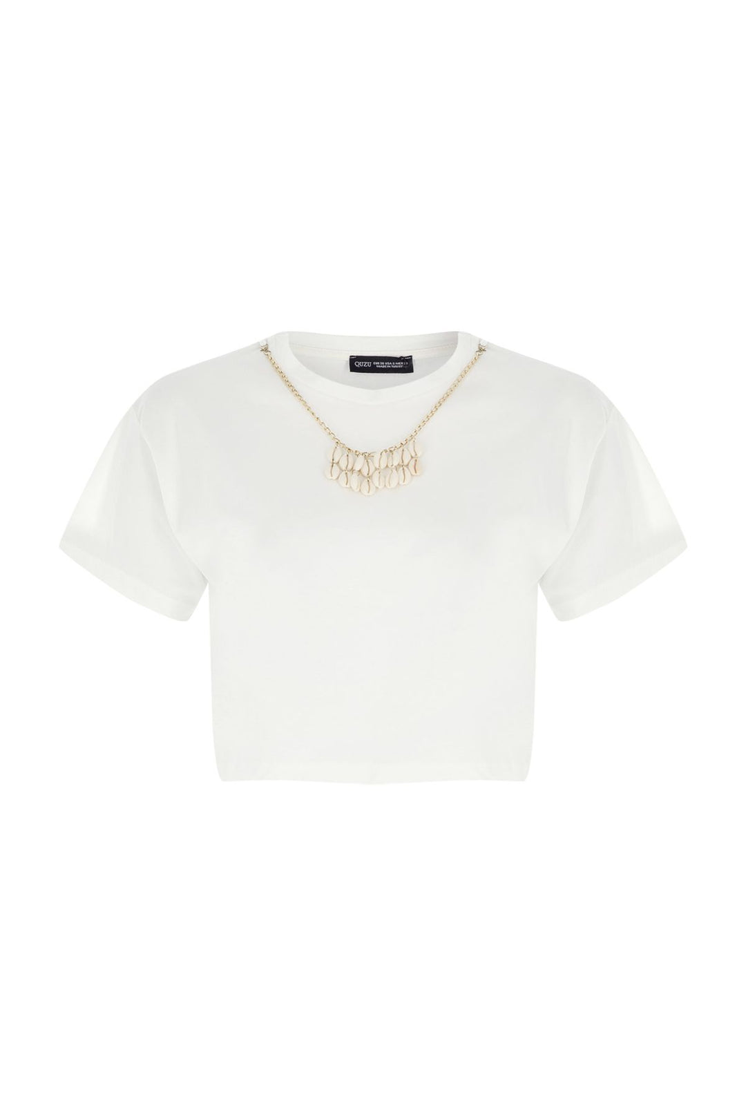 Deniz Kabuğu Aksesuarlı Tişört Ekru