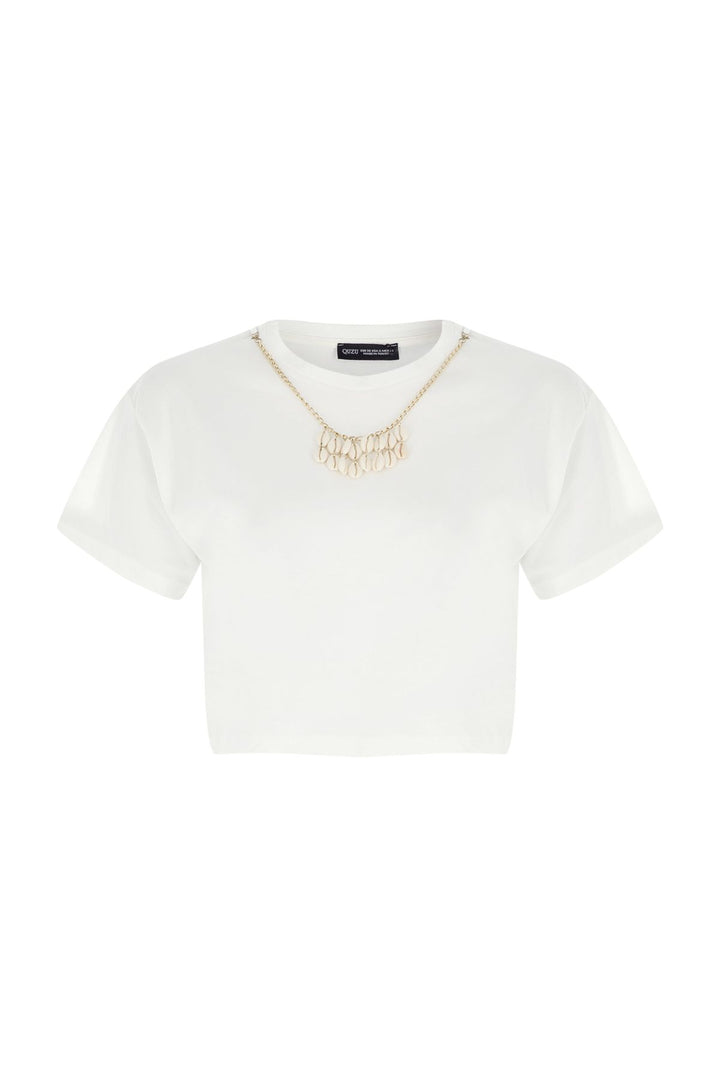 Deniz Kabuğu Aksesuarlı Tişört Ekru