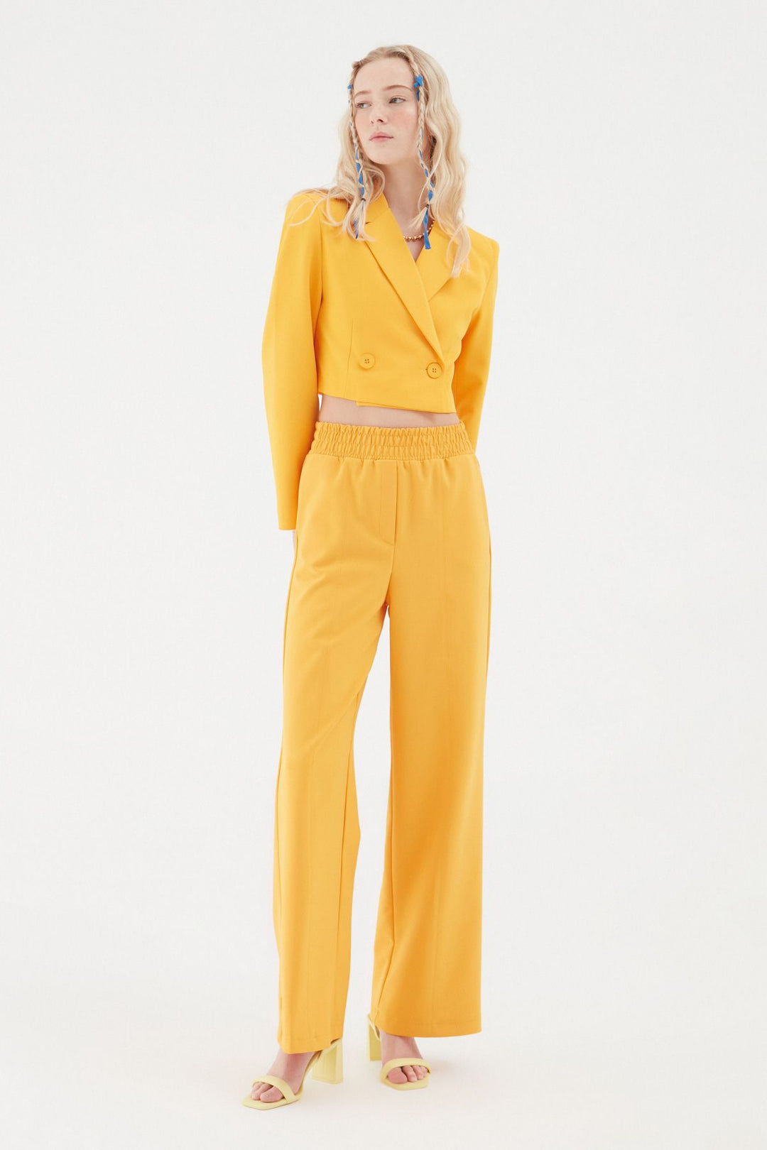 Elastic Waist Wide Leg Trousers Light Orange
