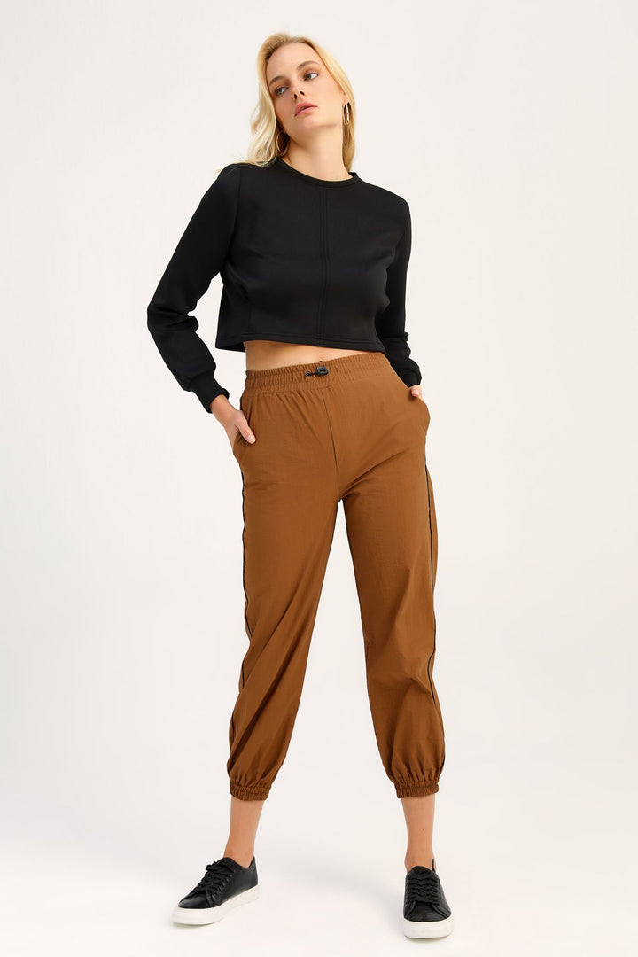 Elastic Tie Waist Jogger Pants Camel