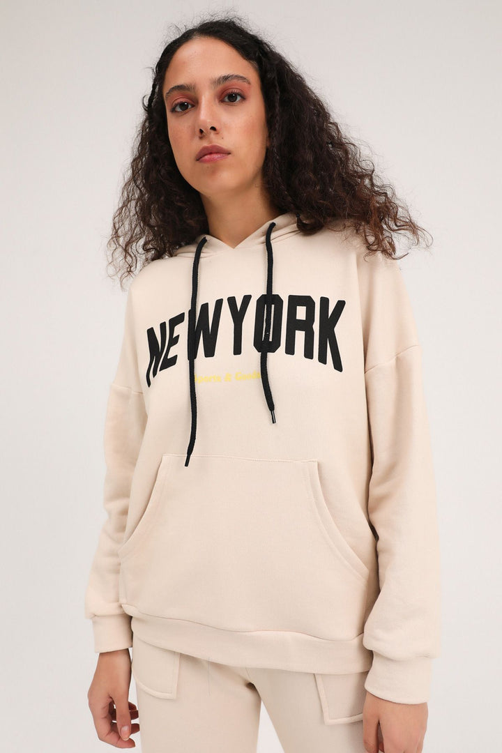 Hoodie Printed Sweatshirt Beige