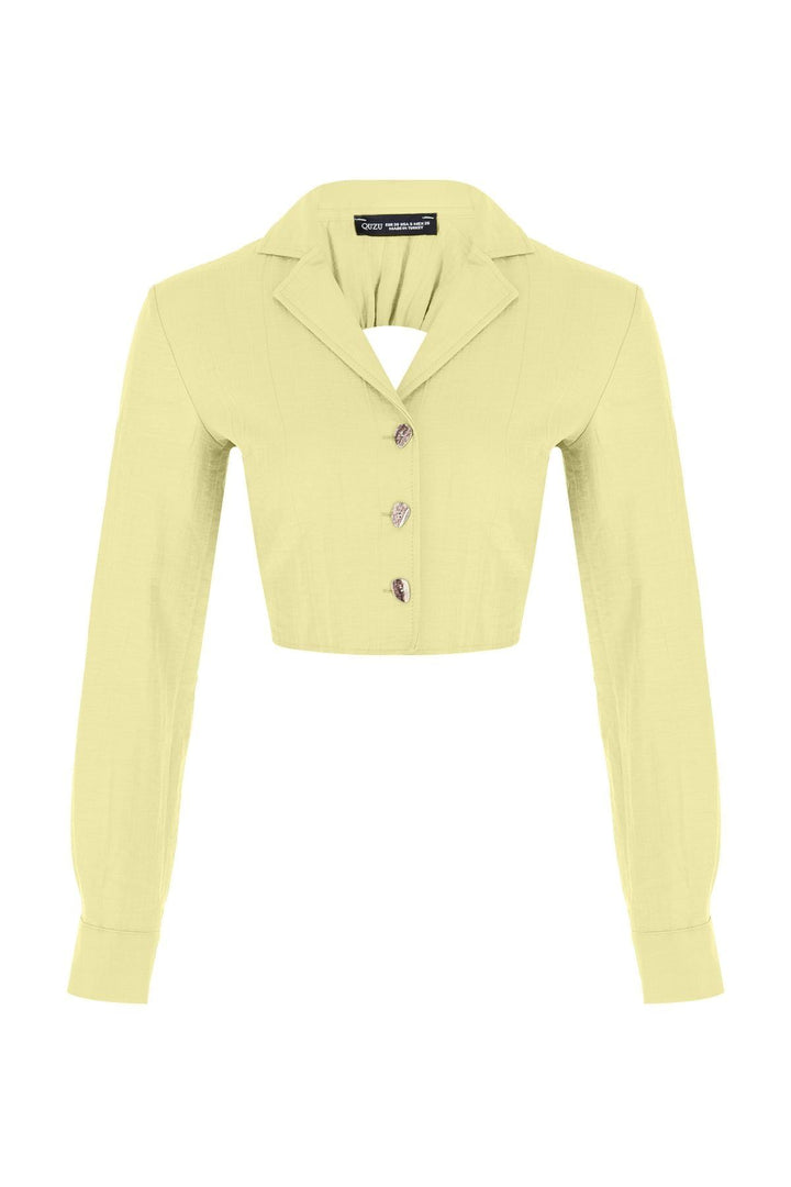 Sırt Bağlama Detaylı Crop Gömlek Sarı