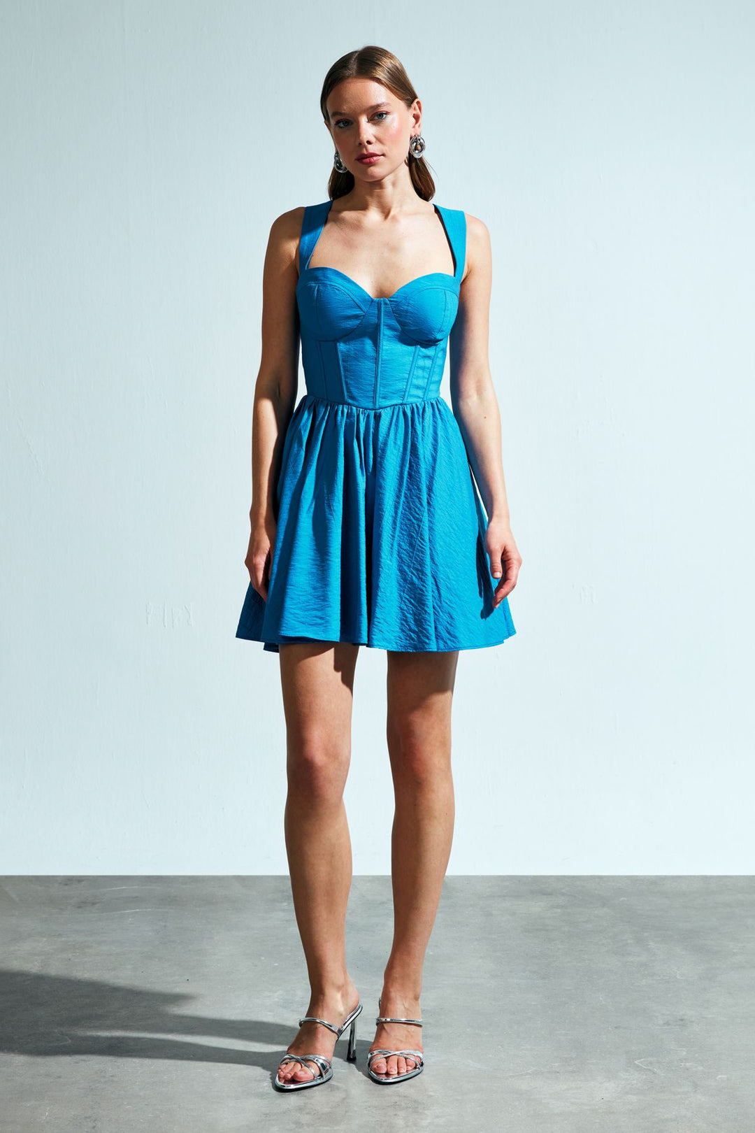 Bust Detailed Underwire Mini Dress Sax