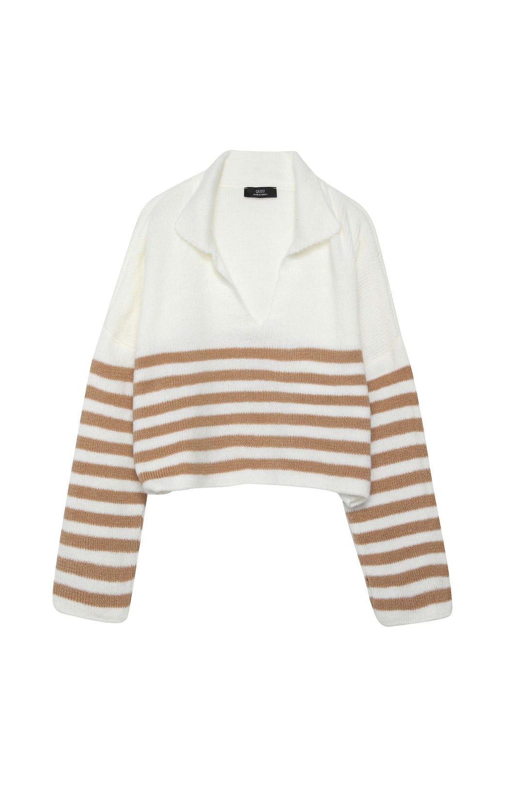 Striped Crop Sweater Camel