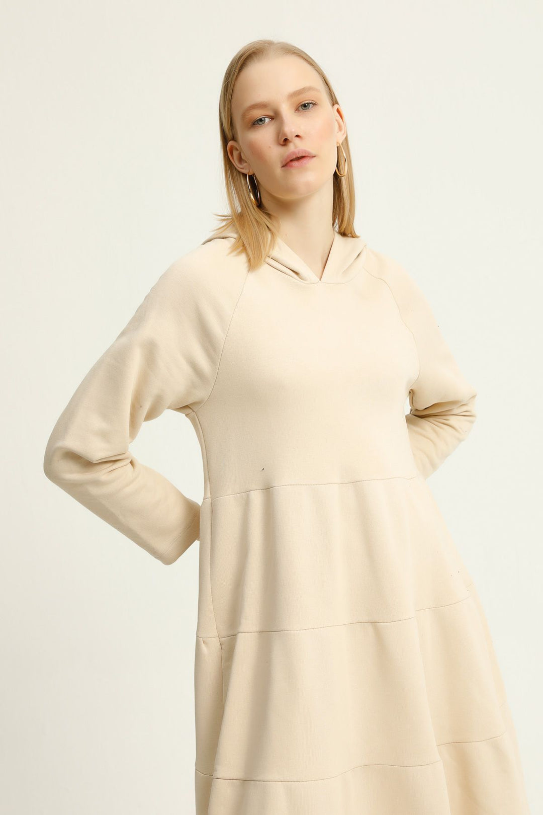 Hooded Sweatshirt Dress Beige