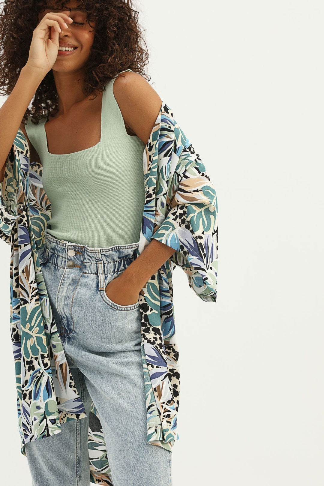 Patterned Kimono Khaki