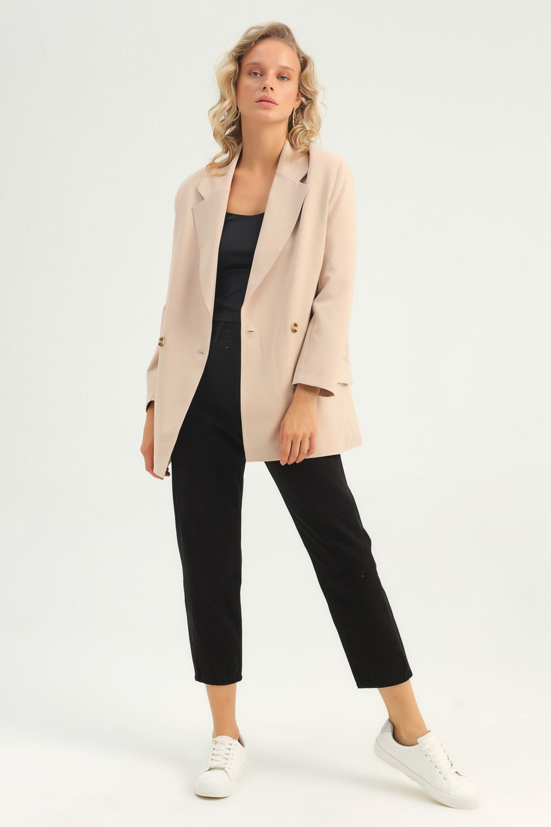 Double Breasted Blazer Jacket Beige