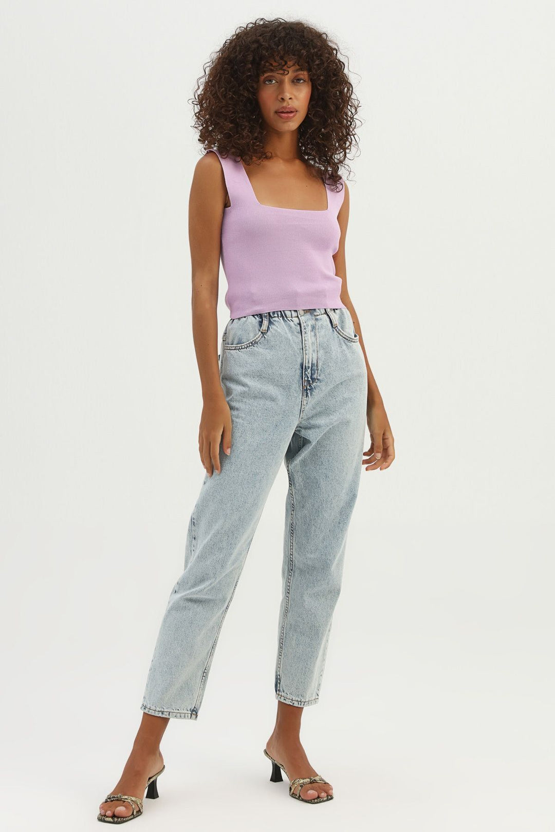 Strap Square Collar Knitwear Lilac