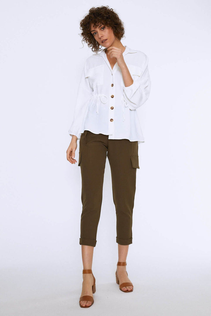 Tie Waist Pocket Shirt Ecru