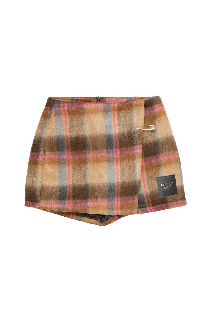 Anvelop Detaylı Kaşe Şort Etek Kahverengi