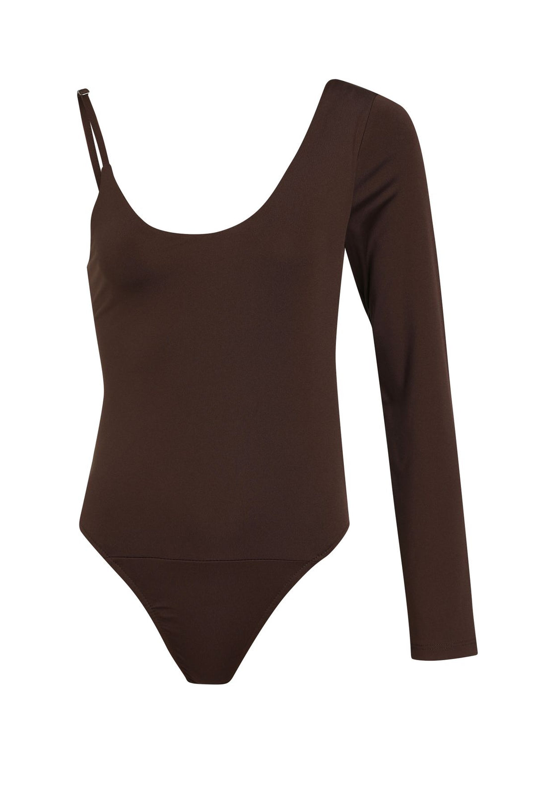 Asymmetric Sleeve Bodysuit Dark Brown